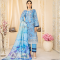 Elegant Blue Floral Printed 3-Piece Suit