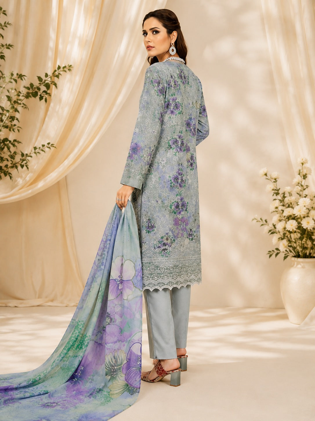 Sapphire Printed Lawn 3-Piece Suit – Elegant Floral Collection