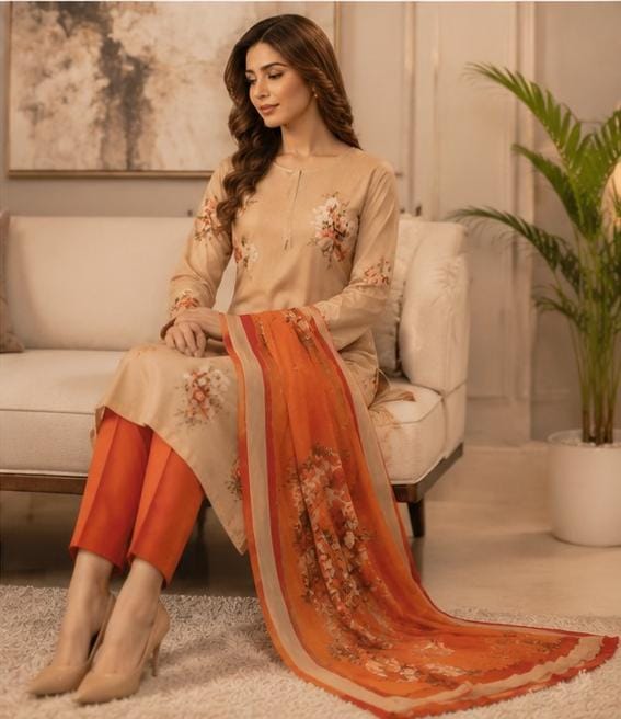 Premium Lawn 3-Piece Suit – Elegant Floral Print