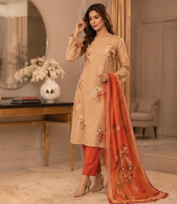 Premium Lawn 3-Piece Suit – Elegant Floral Print