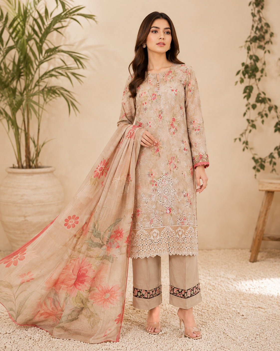 Printed Lawn 3-Piece Suit – Elegant Floral Print