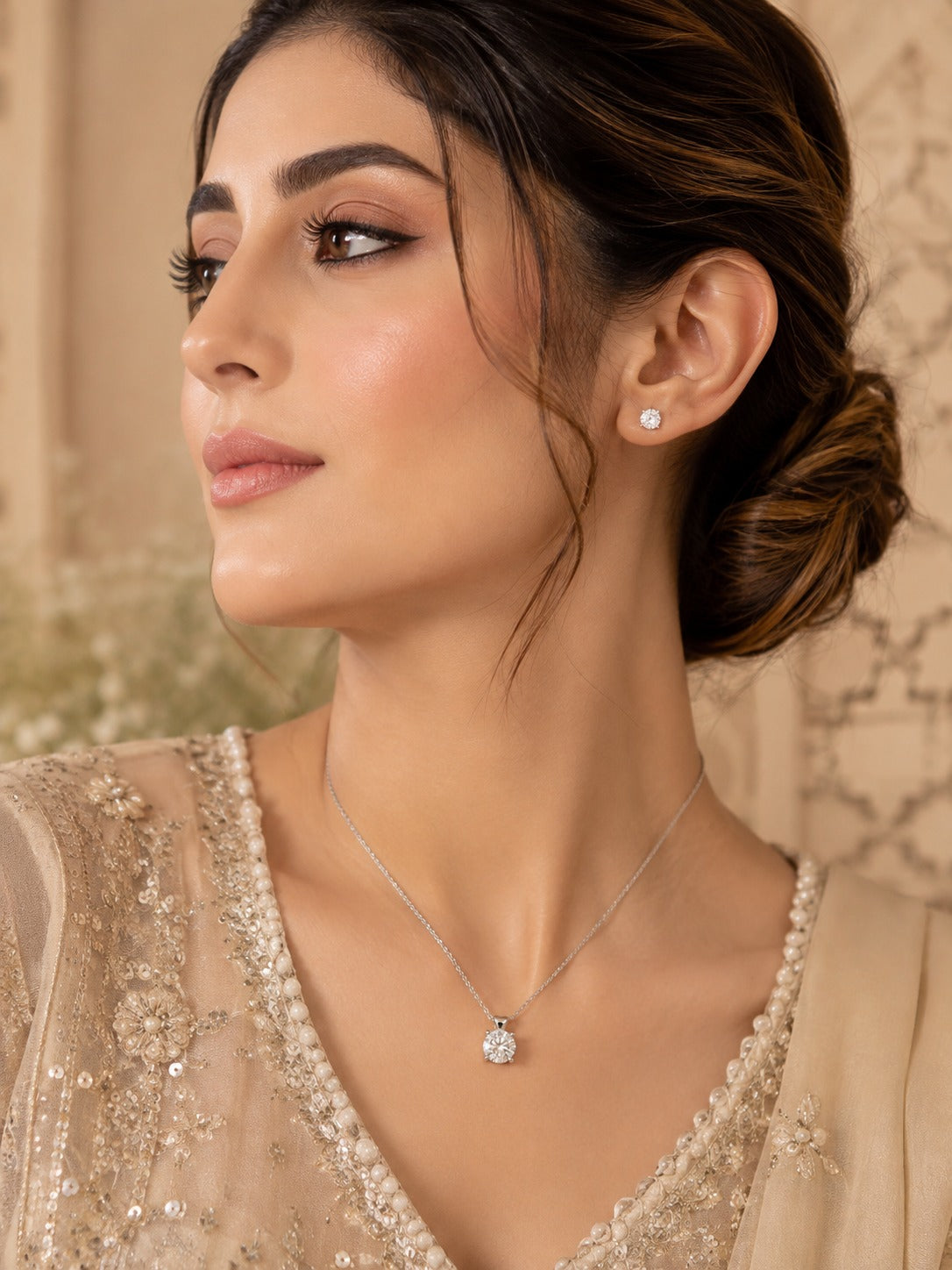 Elegant Solitaire Crystal Necklace & Stud Earrings Set